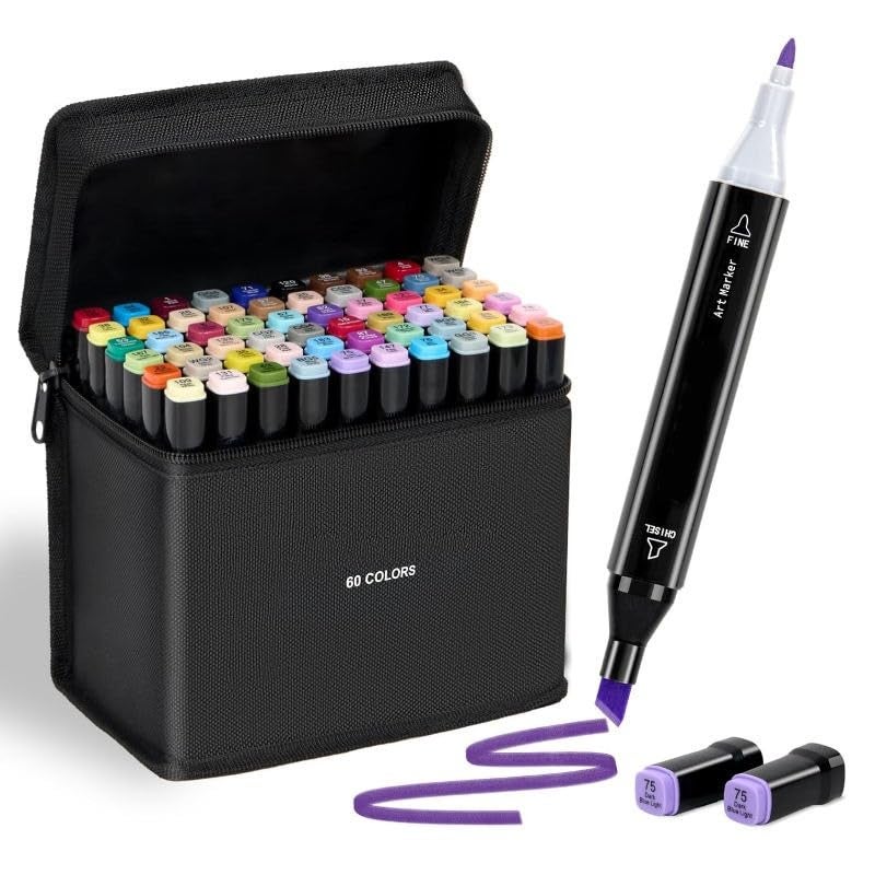 ART WALKER Acrylic Paint Marker Pen, Metallic Colors Medium Point Tip Art Markers, Marker Pen Set for Rocks, Ceramic, Glass, Wood, Fabric, Canvas, Mugs (Pack Of 1) (60 pcs) - Image 1