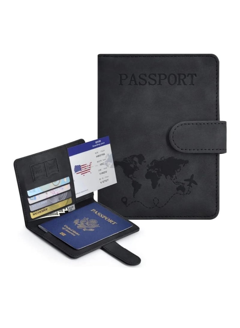 حامل جواز سفر لضروريات السفر، حافظة غطاء جواز السفر لإكسسوارات السفر الضرورية، حامل جواز سفر للنساء والرجال باللون الأسود - Image 1