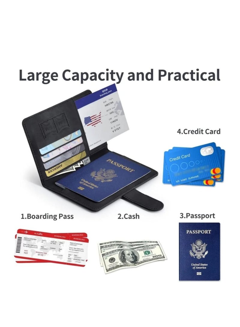 حامل جواز سفر لضروريات السفر، حافظة غطاء جواز السفر لإكسسوارات السفر الضرورية، حامل جواز سفر للنساء والرجال باللون الأسود - Image 2