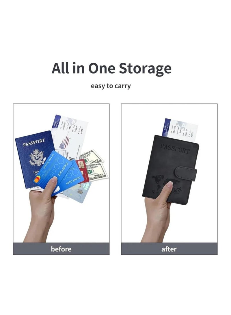 حامل جواز سفر لضروريات السفر، حافظة غطاء جواز السفر لإكسسوارات السفر الضرورية، حامل جواز سفر للنساء والرجال باللون الأسود - Image 3