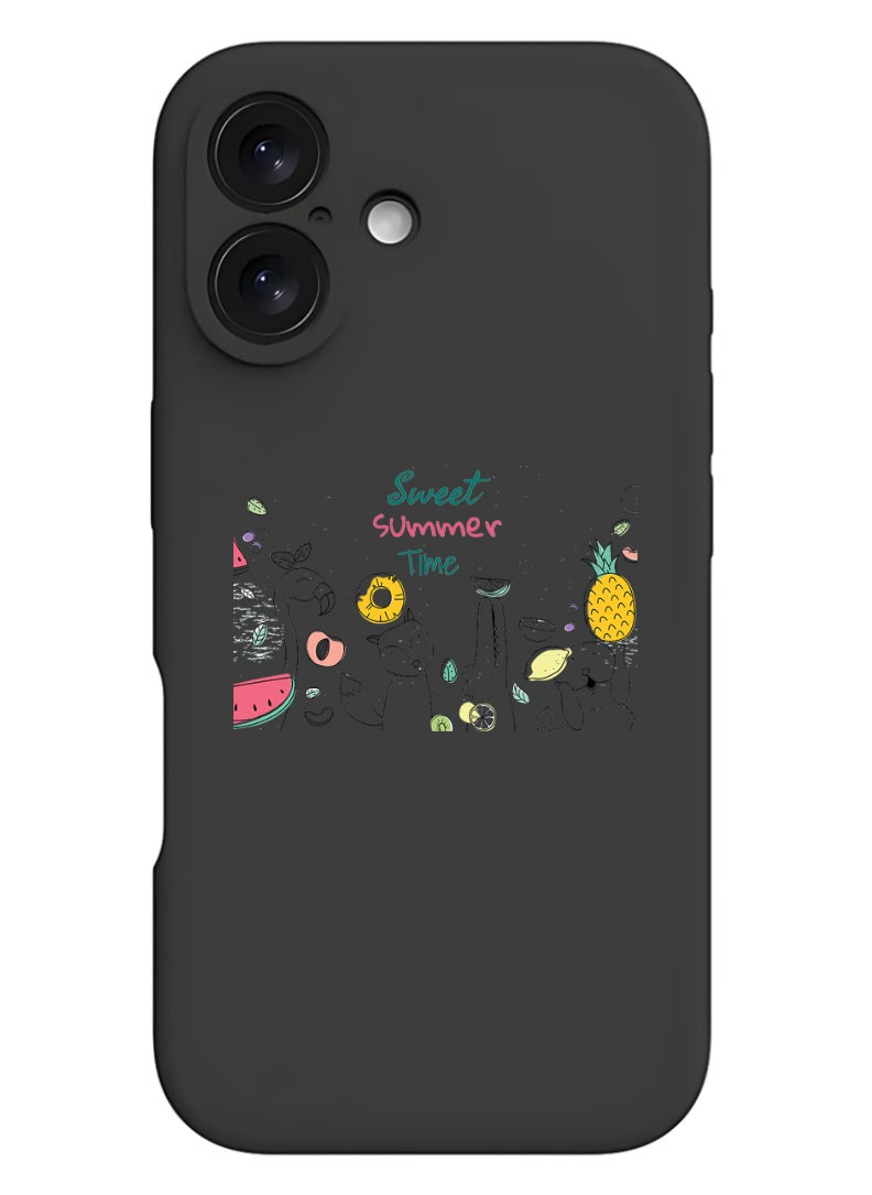 Theodor iPhone 16 Black Protective Slim Fit Case Liquid Silicone Cover with Full Body Protection Anti-Scratch Shockproof Case For iPhone - Sweet Summer Time  - Image 1