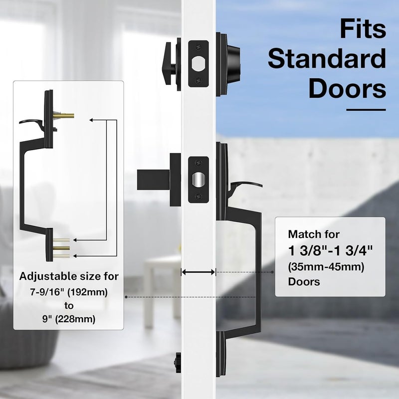 Brightify Black Front Door Handle, Matte Black Exterior Door Handle with Door Lever, Modern Front Door Lock Set, Adjustable Deadbolt with Single Cylinder, Reversible for Right&Left - Image 5