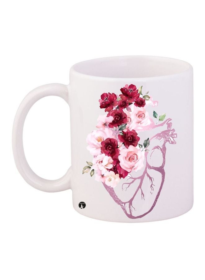 RYN Roses Printed Coffee Mug White/Pink/Red 11ounce