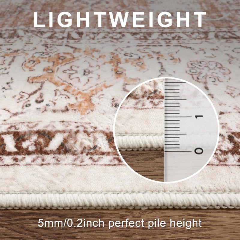 LIVEBOX 8x10 Area Rug for Living Room, Washable Orange Boho Rug, Soft Non-Slip, Low-Pile Vintage Medallion, Retro Faux Wool for Dining Room, Bedroom, Office - Image 4