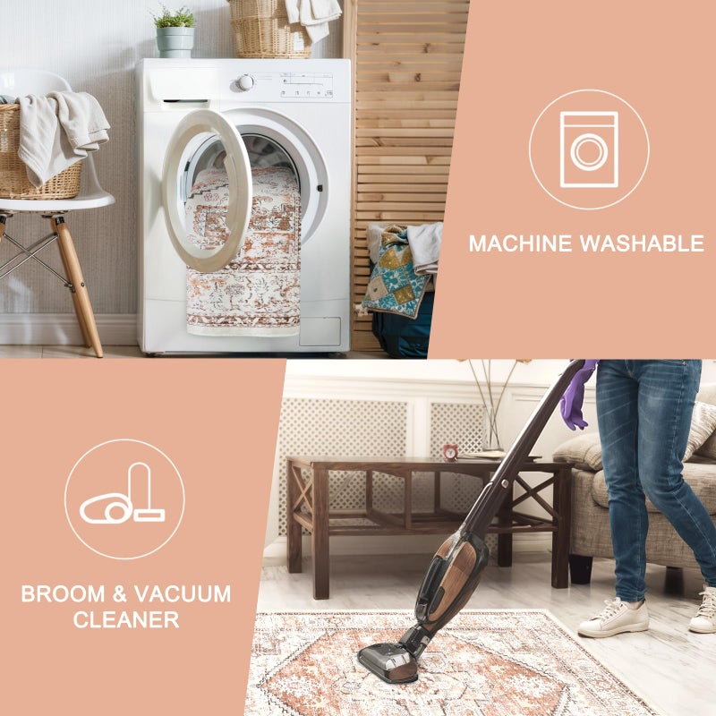 LIVEBOX 8x10 Area Rug for Living Room, Washable Orange Boho Rug, Soft Non-Slip, Low-Pile Vintage Medallion, Retro Faux Wool for Dining Room, Bedroom, Office - Image 3