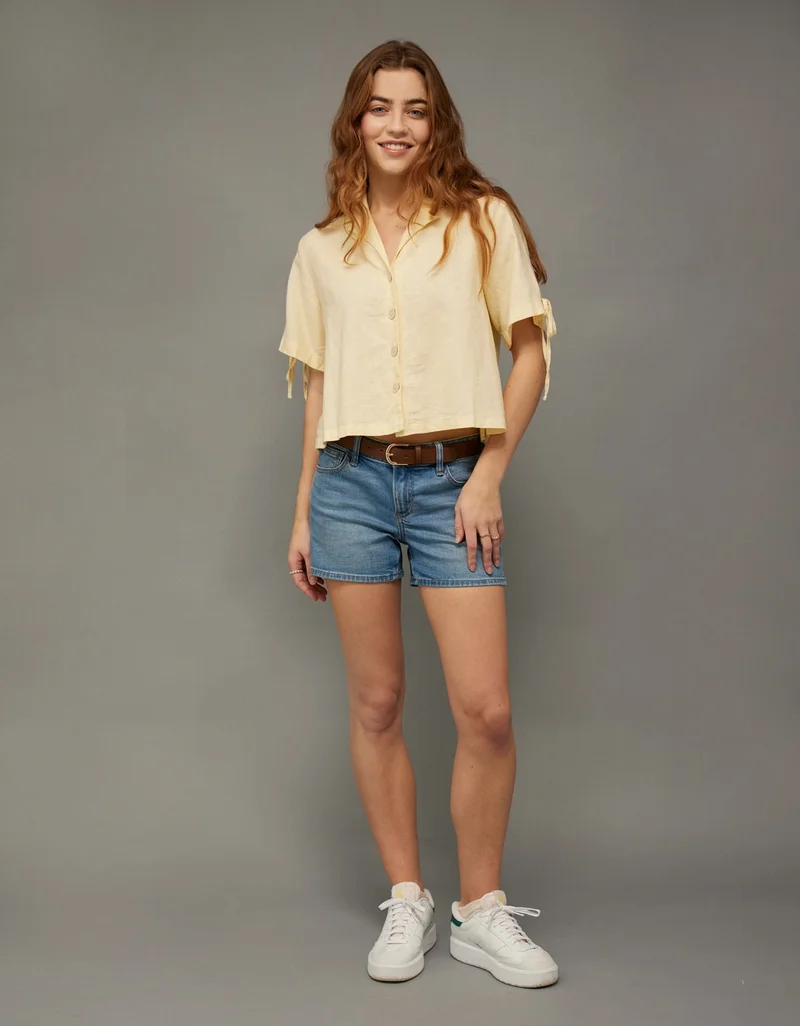 American Eagle  AE Linen-Blend Button-Up Shirt  | Best Price UAE