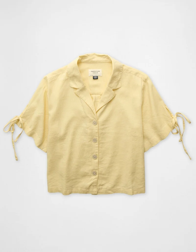 American Eagle  AE Linen-Blend Button-Up Shirt  | Best Price UAE