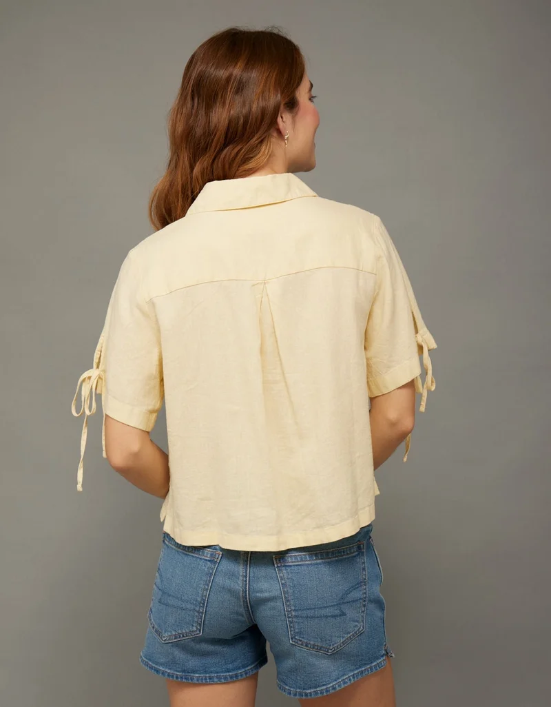 American Eagle AE Linen-Blend Button-Up Shirt