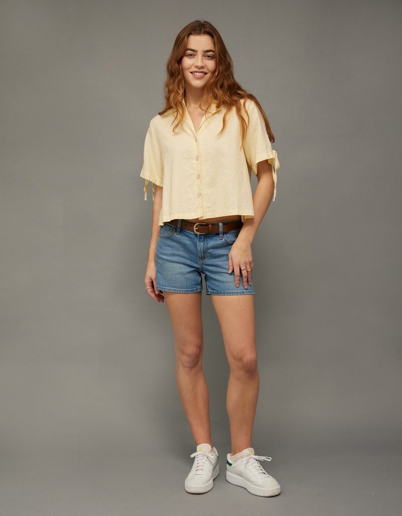 American Eagle AE Linen-Blend Button-Up Shirt - Image 1