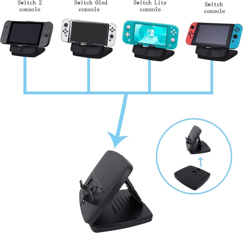 Stand for Switch 2 Compact Foldable Multi Angle Holder Play Stand Compatible with N Switch/ 2/ Lite/OLED IPad iPhone Samsung Galaxy Tab Android Phones Tablets E-Reader