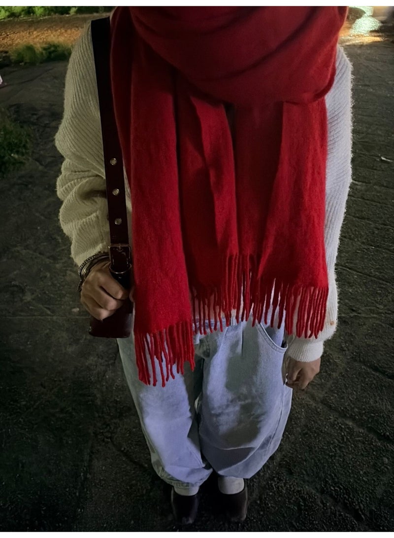 Red Imported Mohair Shawl – Elegant & Warm Winter Fashion Accessory - Image 5