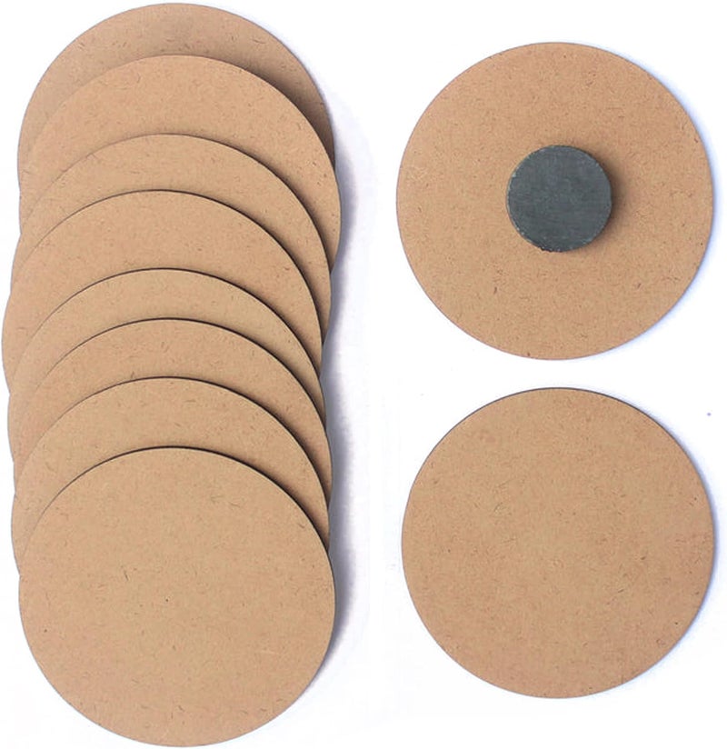 SWAGSTATION قطع MDF للفنون والحرف اليدوية بسطح أملس. لوح MDF مناسب للديكوباج، فن الراتنج، البيروغرافيا، فن الماندالا، طقم طلاء ألواح MDF، مغناطيس الثلاجة، 10 قطع من مغناطيس الثلاجة الدائري MDF بسمك 4 مم. - Image 1