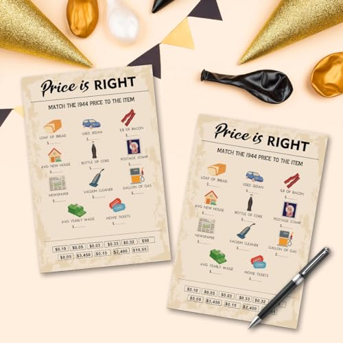 QUPT 80th Birthday Party Games, Price is Right Games, Birthday Party Supplies for Adults, Fun 1943s Party Game，Pack of 30 Cards - Image 5