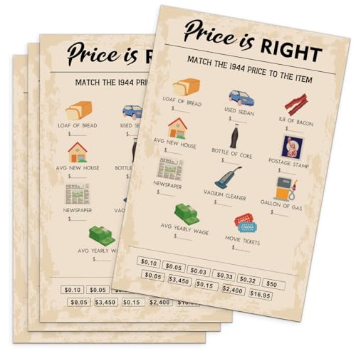QUPT 80th Birthday Party Games, Price is Right Games, Birthday Party Supplies for Adults, Fun 1943s Party Game，Pack of 30 Cards - Image 1