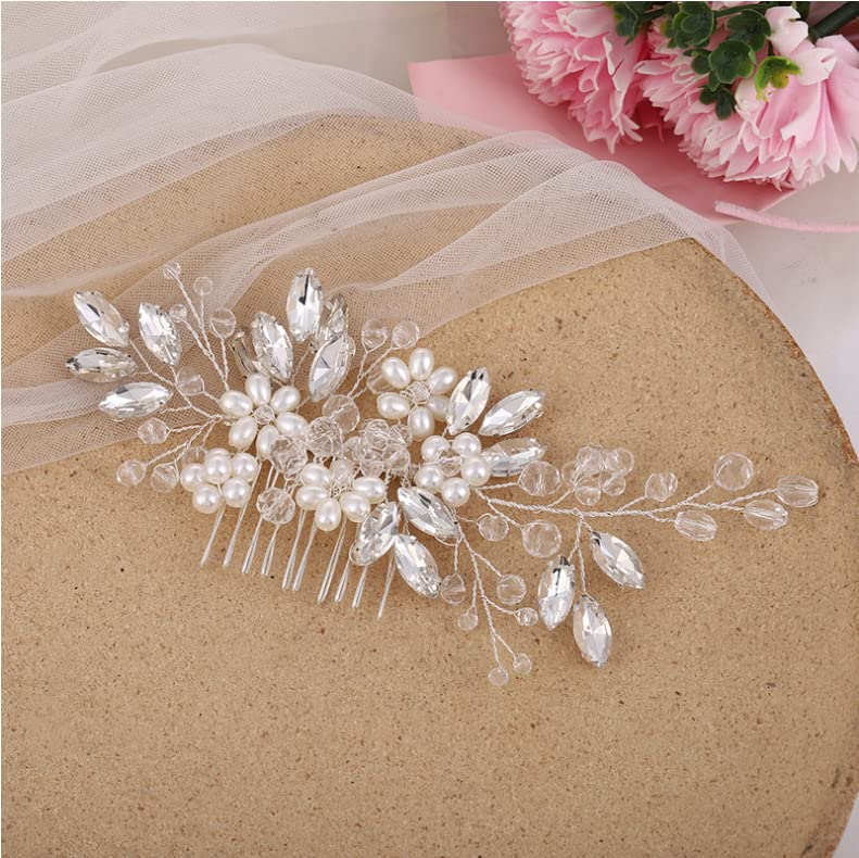 Bestshoot Hair Comb, Bridal Hair Accessories with Crystal Rhinestone, Alloy Wire, for Women, Girls, Bridal, Bridesmaid (Silver) - Image 1