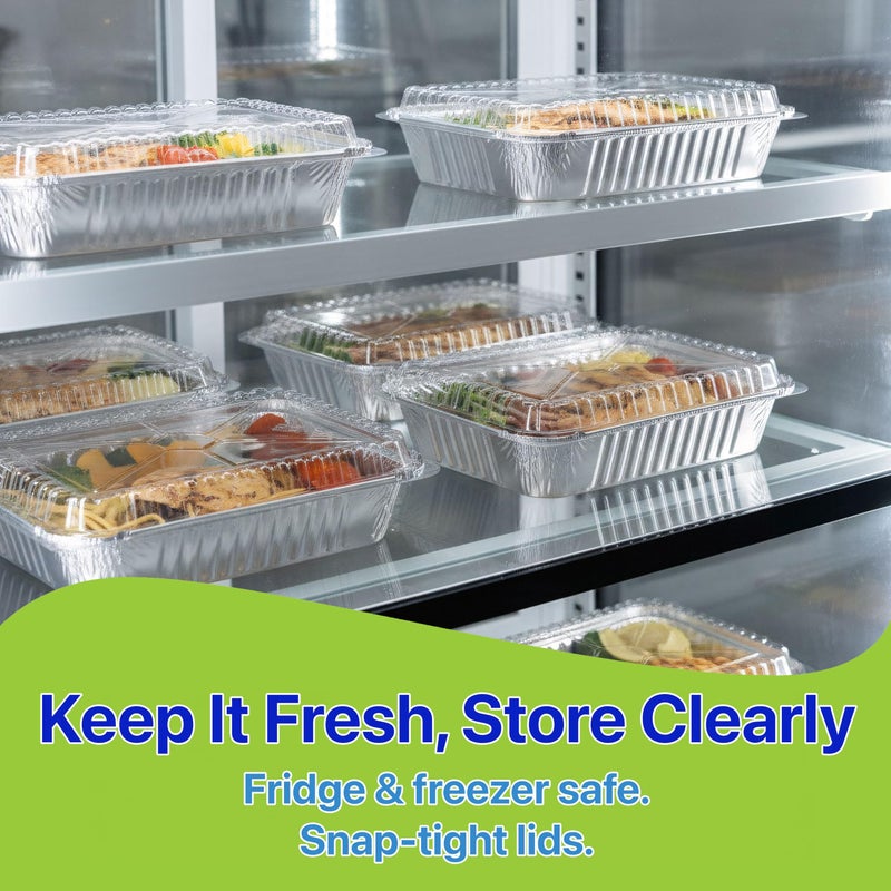 Pokanic Rectangular Aluminum Foil Pans With Clear Dome Lids [1.50 lb] x [10 Set] Disposable Takeâ€‘Out Containers for Catering, Meal Prep, Freezer and Ovenâ€‘Safe Food Storage (10 Pack, 1-1/2 lb) - Image 4
