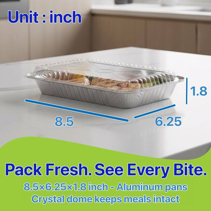 Pokanic Rectangular Aluminum Foil Pans With Clear Dome Lids [1.50 lb] x [10 Set] Disposable Takeâ€‘Out Containers for Catering, Meal Prep, Freezer and Ovenâ€‘Safe Food Storage (10 Pack, 1-1/2 lb) - Image 2