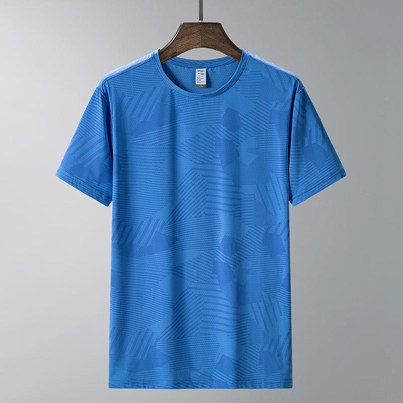 Men'S Printed High Elastic Ice Silk T-Shirt Summer Thin Breathable Sweat-Absorbent Half Sleeve Bottoming Shirt Plus Size Loose Short Sleeve - Image 1