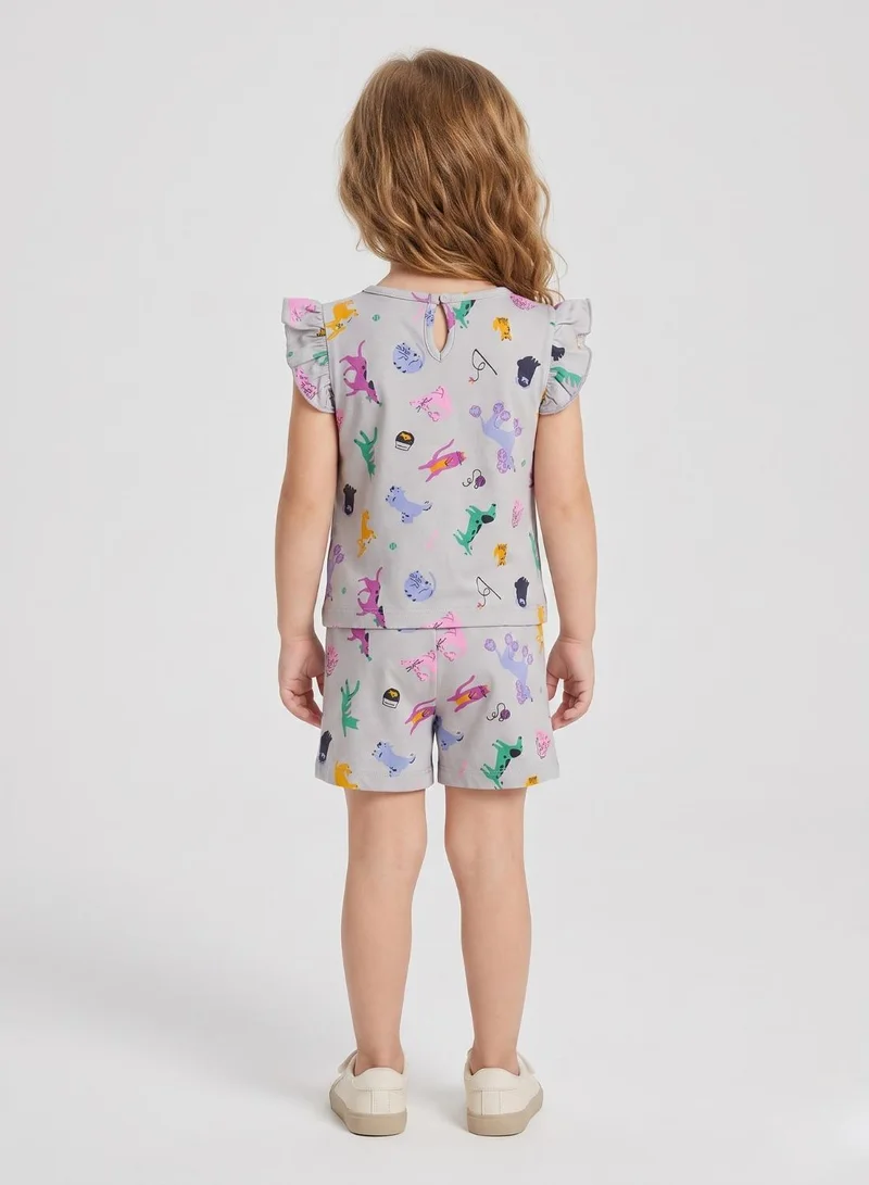 بيبي كلو Girls Grey Animal Print Shorts Set