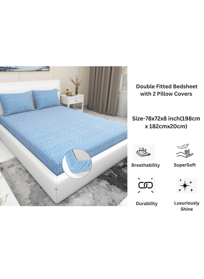 RD TREND Presents Luxurious Glace Cotton Super Soft 210 TC 360° Elastic Fitted Bedsheet King Size (78X72X8 Inch) with 2 Pillow Covers, Color-Blue,Pattern-Solid - Image 2
