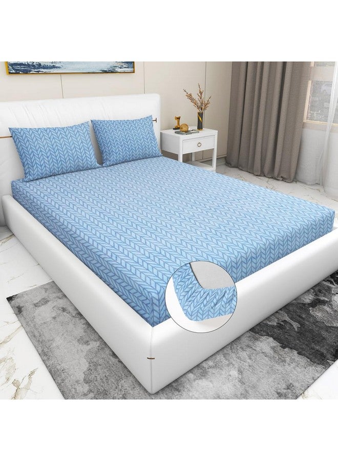 RD TREND Presents Luxurious Glace Cotton Super Soft 210 TC 360° Elastic Fitted Bedsheet King Size (78X72X8 Inch) with 2 Pillow Covers, Color-Blue,Pattern-Solid - Image 1