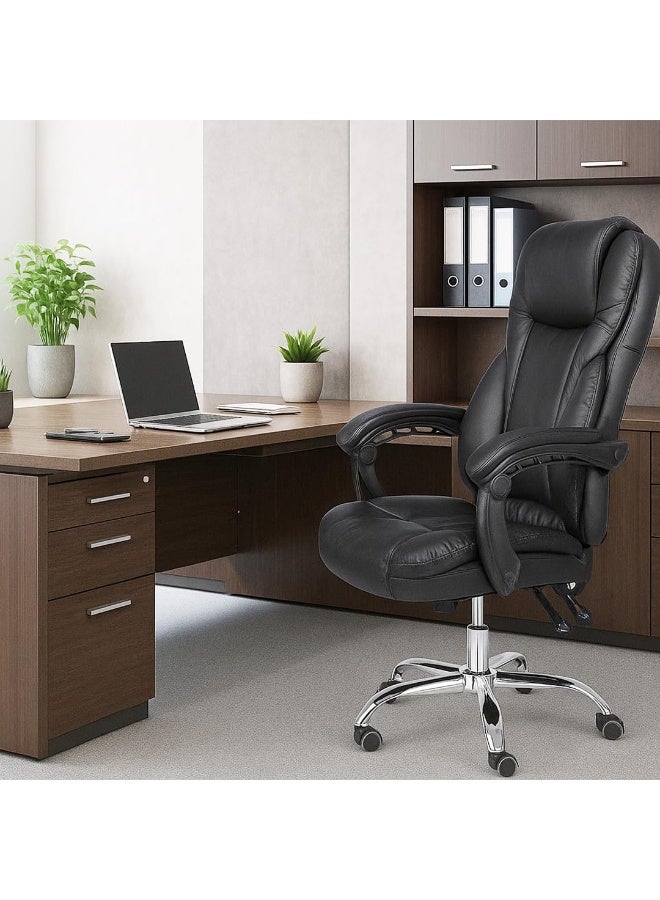 مالتي هوم فيرنيتشر كرسي مكتب مريح باللون الأسود من "مالتي هوم فيرنيتشر" (Multi Home Furniture) – يتميز بمسند للرأس ودعم لأسفل الظهر وإمكانية تعديل الارتفاع وقاعدة دوارة؛ مناسب للاستخدام ككرسي للألعاب، أو للدراسة، أو للكمبيوتر، أو كمكتب منزلي. - Image 2