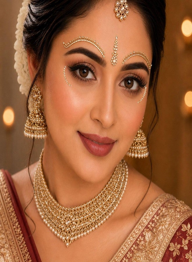 فاما ملصق VAMA FASHIONS الأبيض لجبهة الزفاف بينديا التقليدية تيكلي بوتو ذاتي اللصق دولهان بيندي للزواج كاليانام تيلاكام بوتو للنساء (حجر تيلاك بيندي) - Image 2
