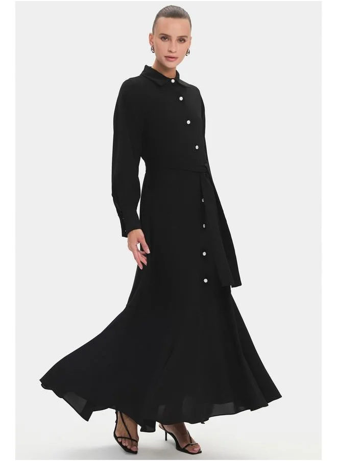 جون Belted Button-Down Dress