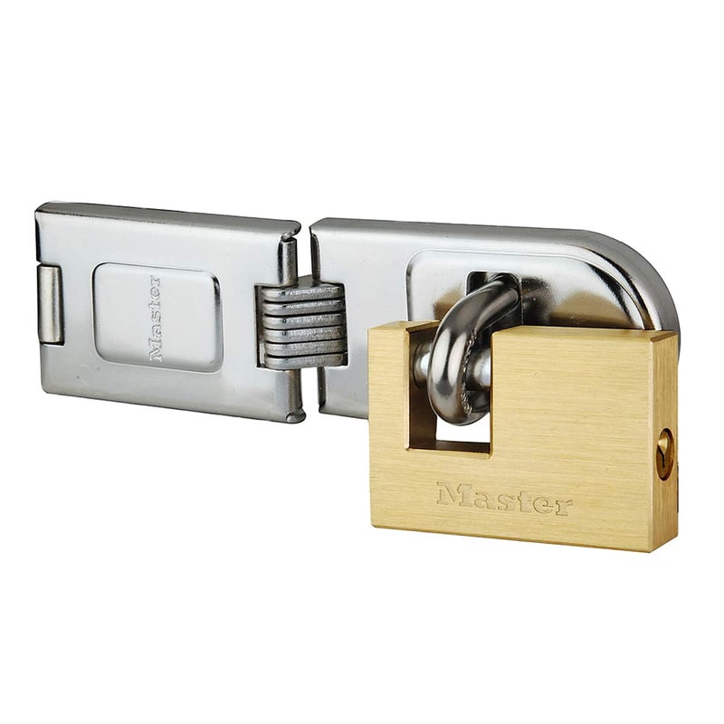 Master Lock 606720EURD Pack Including Door Hinged Hasp and Rectangular Keyed Padlock - Image 1