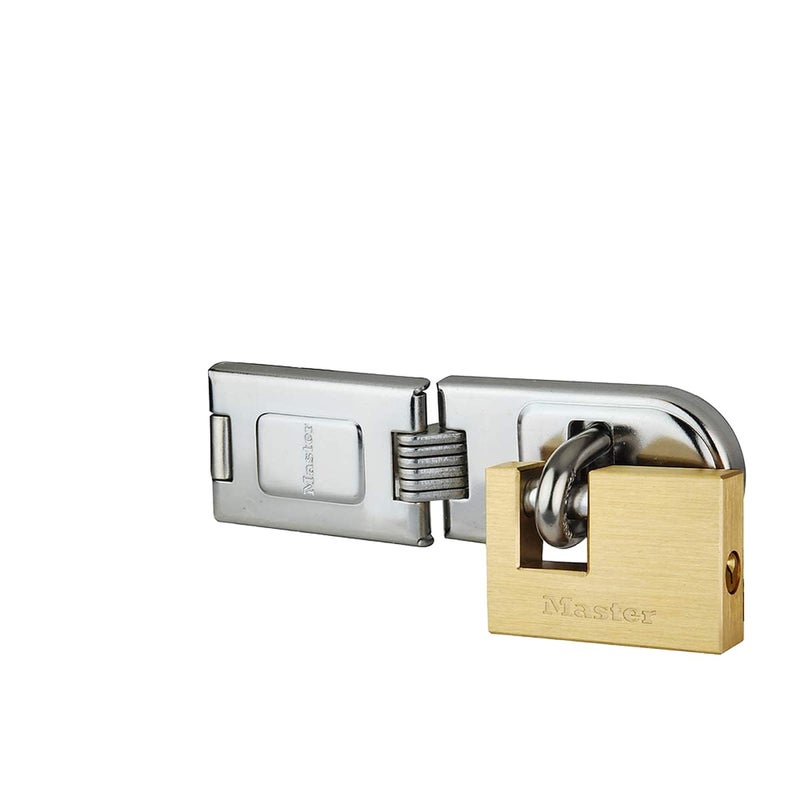 Master Lock 606720EURD Pack Including Door Hinged Hasp and Rectangular Keyed Padlock - Image 2