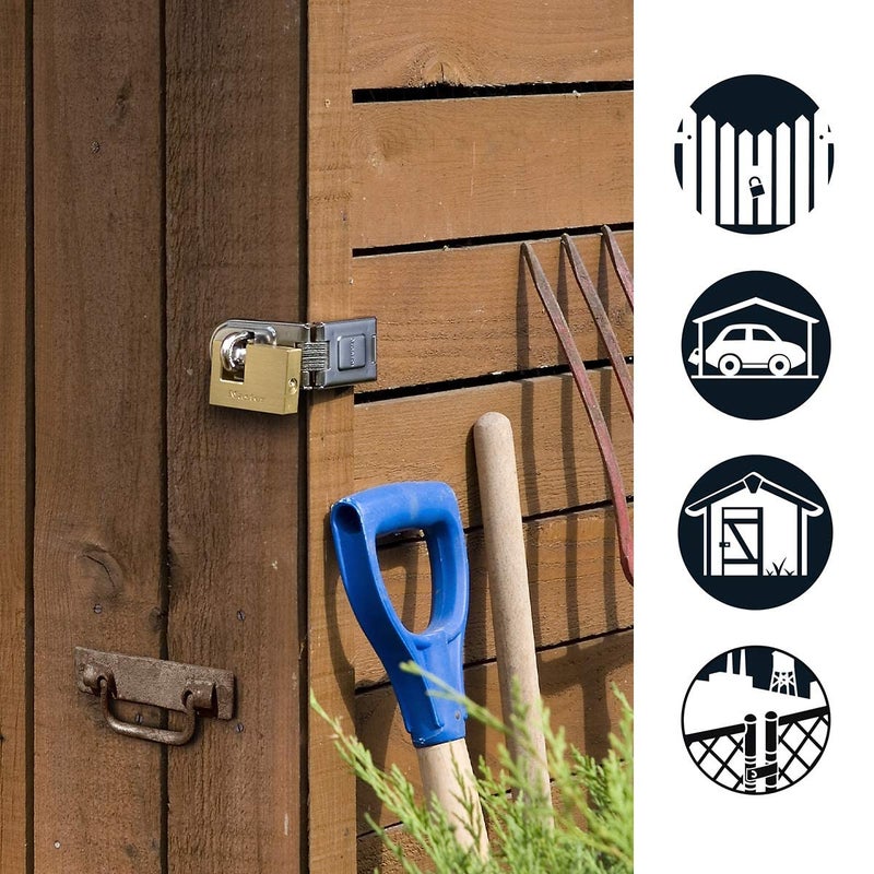 Master Lock 606720EURD Pack Including Door Hinged Hasp and Rectangular Keyed Padlock - Image 3