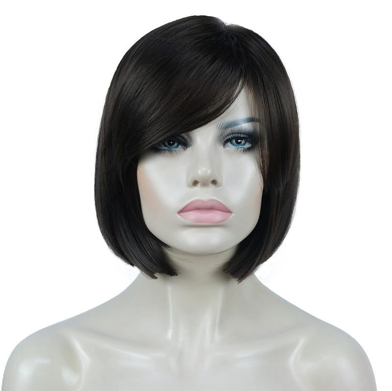 Aimole 8 Short Wigs Straight Bob Cute Wig with Bangs Central Dot Top Women Synthetic Hair 6 Chestnut Brown