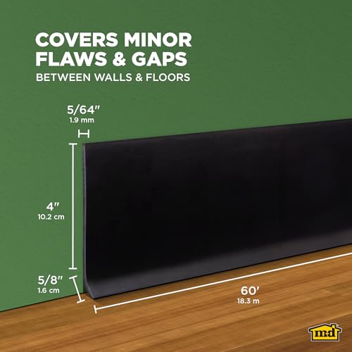 M-D Building Products 4-Inch x 60-Feet Dry Back Vinyl Wall Base, Flexible Dry Back Vinyl Trim with Toe - Easy Install Molding Trim for Floors and Baseboards, Black (73896) - Image 2
