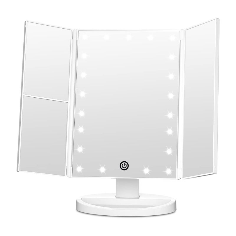 FASCINATE Trifold Vanity Mirror with Lights, Lighted Makeup Mirror 2X/3X Magnification, 21 LED Touch Dimming, Dual Power 180Â° Rotation Lit Beauty Table Mirror, Make up Mirror with Lighting - Image 1