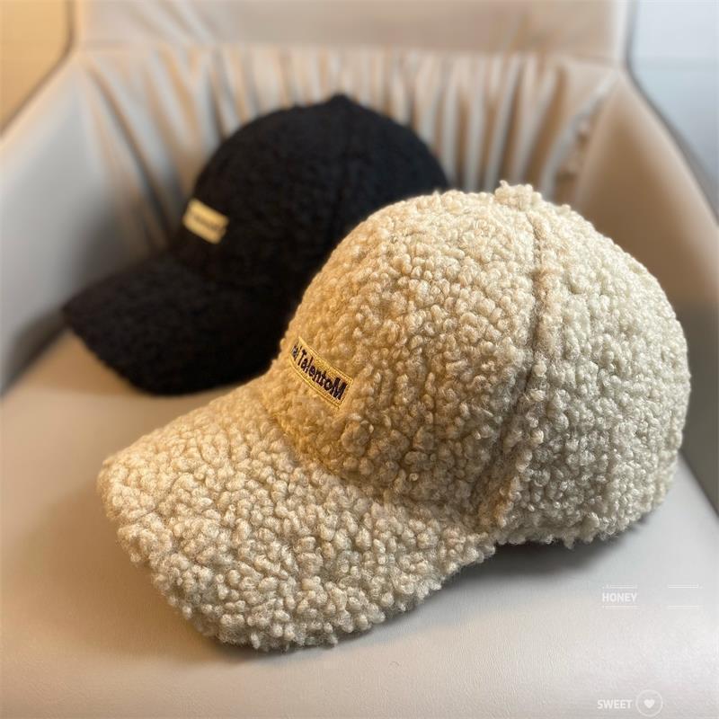 Plush Baseball Cap Women Letter Embroidered Warm Winter Hat - Image 4