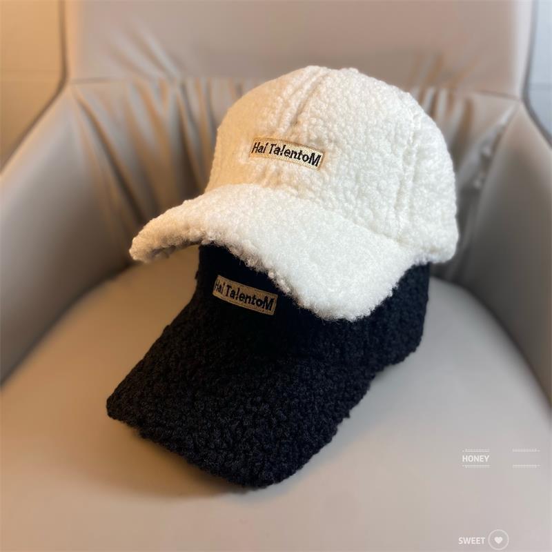 Plush Baseball Cap Women Letter Embroidered Warm Winter Hat - Image 3