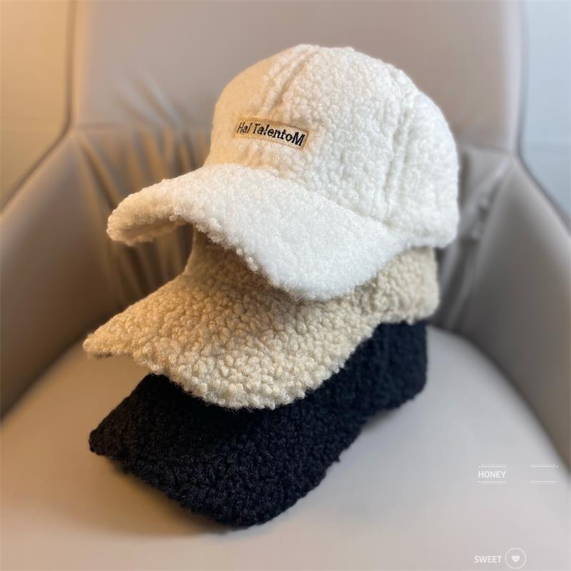 Plush Baseball Cap Women Letter Embroidered Warm Winter Hat - Image 2