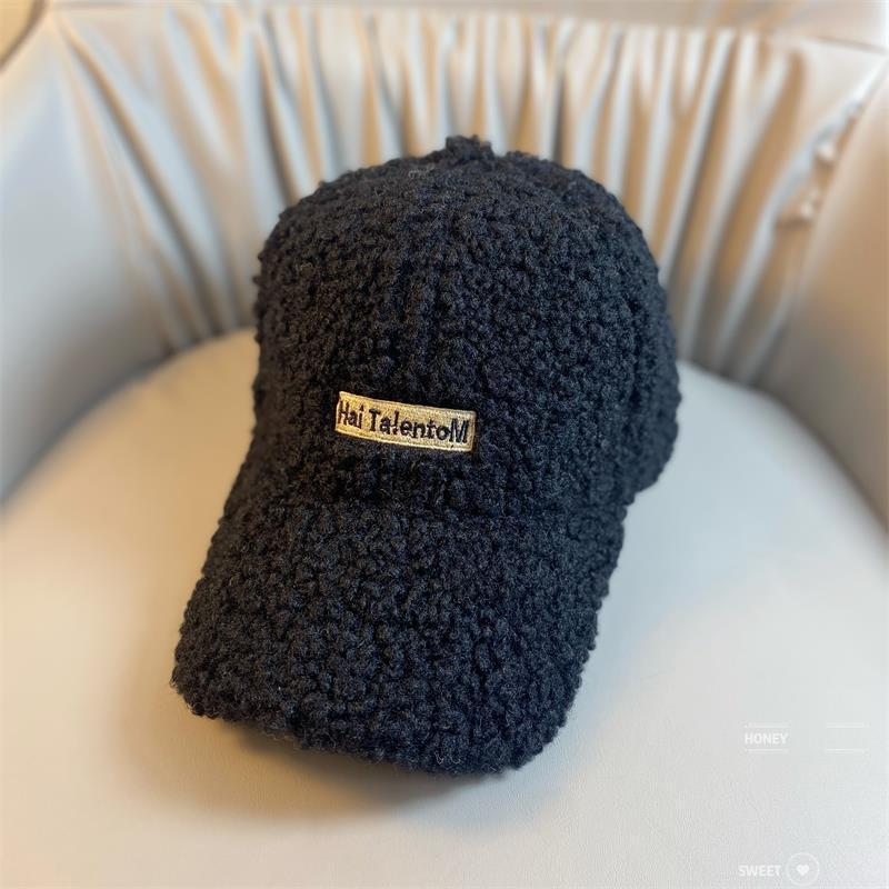 Plush Baseball Cap Women Letter Embroidered Warm Winter Hat - Image 1