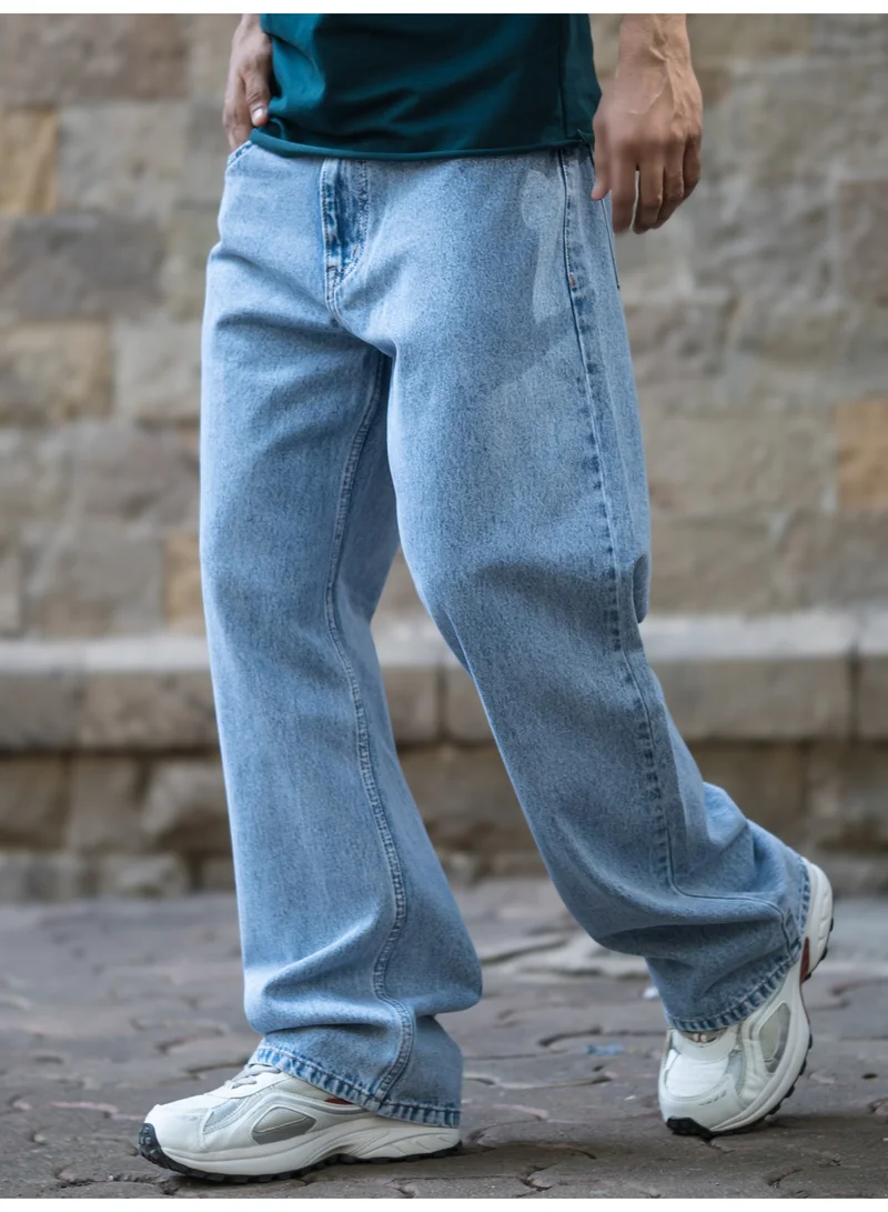 Maniac Maniac Mens Solid Baggy Classic Blue Denim Fabric Jean