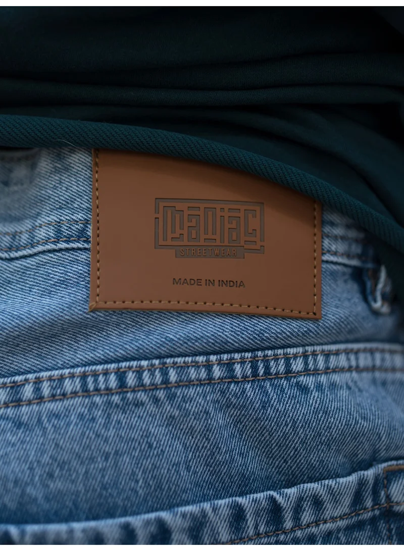 Maniac Maniac Mens Solid Baggy Classic Blue Denim Fabric Jean