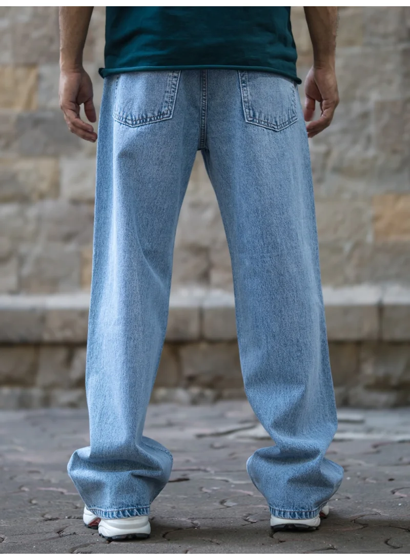 Maniac Maniac Mens Solid Baggy Classic Blue Denim Fabric Jean