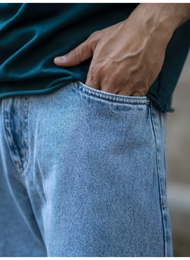 Maniac Maniac Mens Solid Baggy Classic Blue Denim Fabric Jean