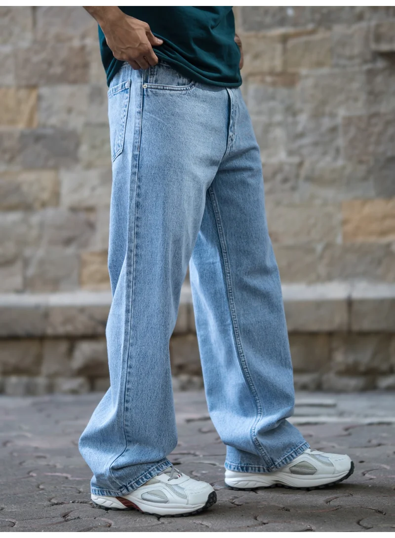 Maniac Maniac Mens Solid Baggy Classic Blue Denim Fabric Jean