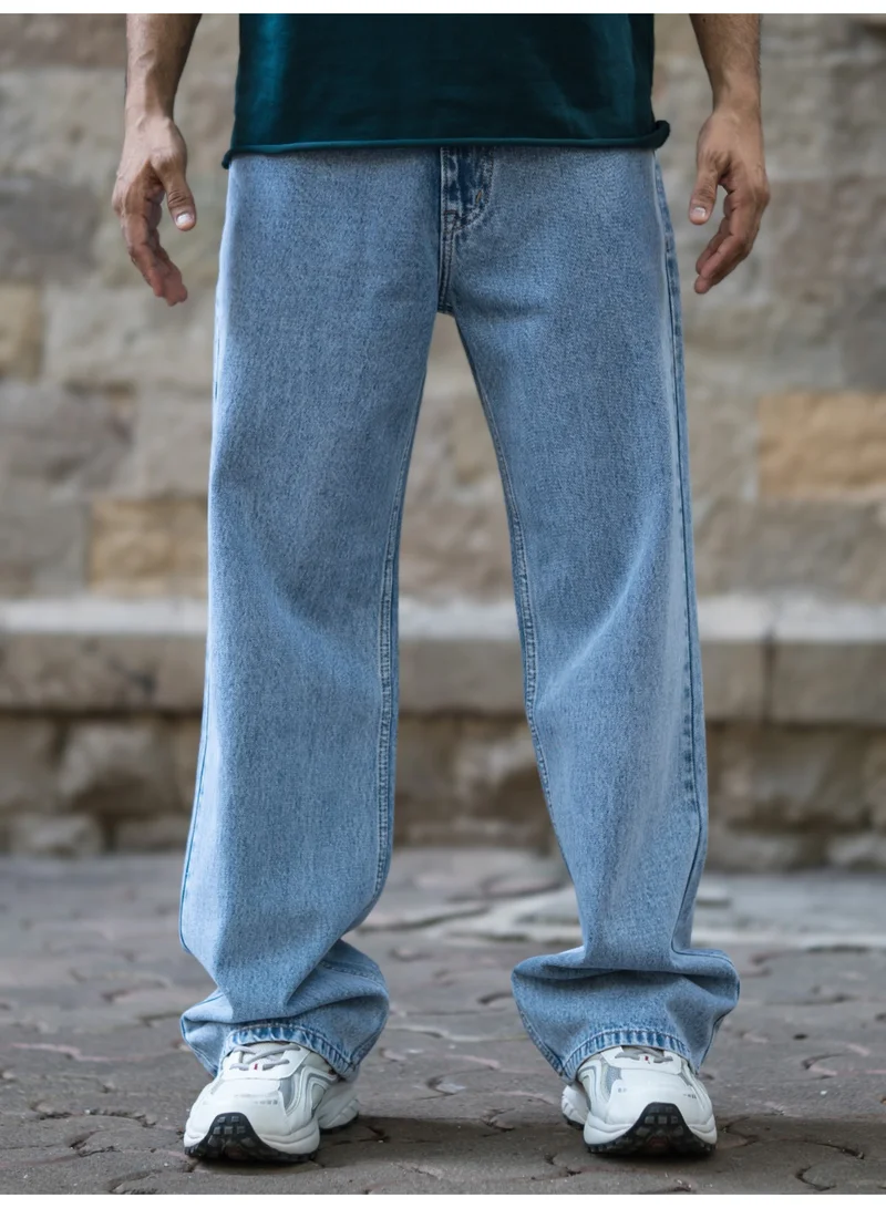 Maniac Maniac Mens Solid Baggy Classic Blue Denim Fabric Jean