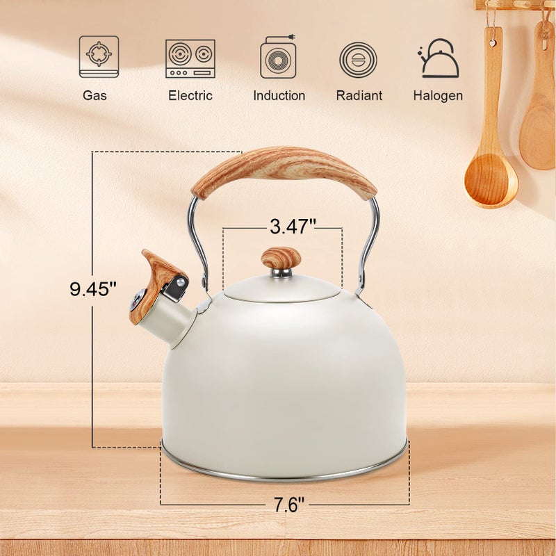 Foedo Tea Kettle Stovetop, 2.6Qt Whistling Tea Pots for Stove Top, Heat-resistant Folding Handleï¼ŒCute Teapot(Beige) - Image 2