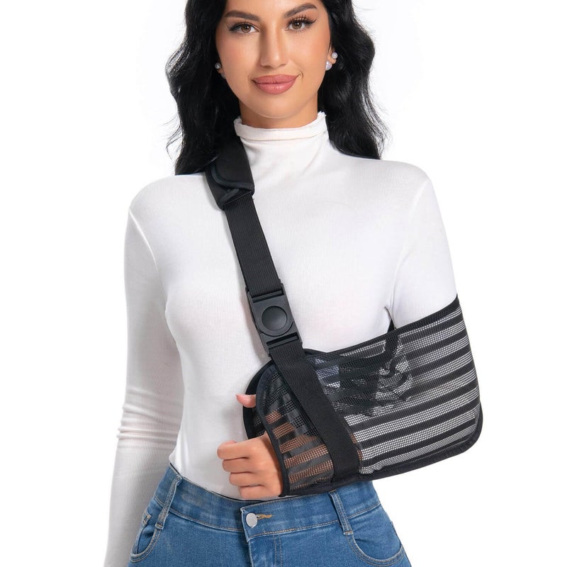 Ledhlth Arm Sling for Broken Arm Torn Rotator Cuff Shoulder Elbow Wrist Injury Mesh Support Brace for Men and Women Black One Size - Image 3