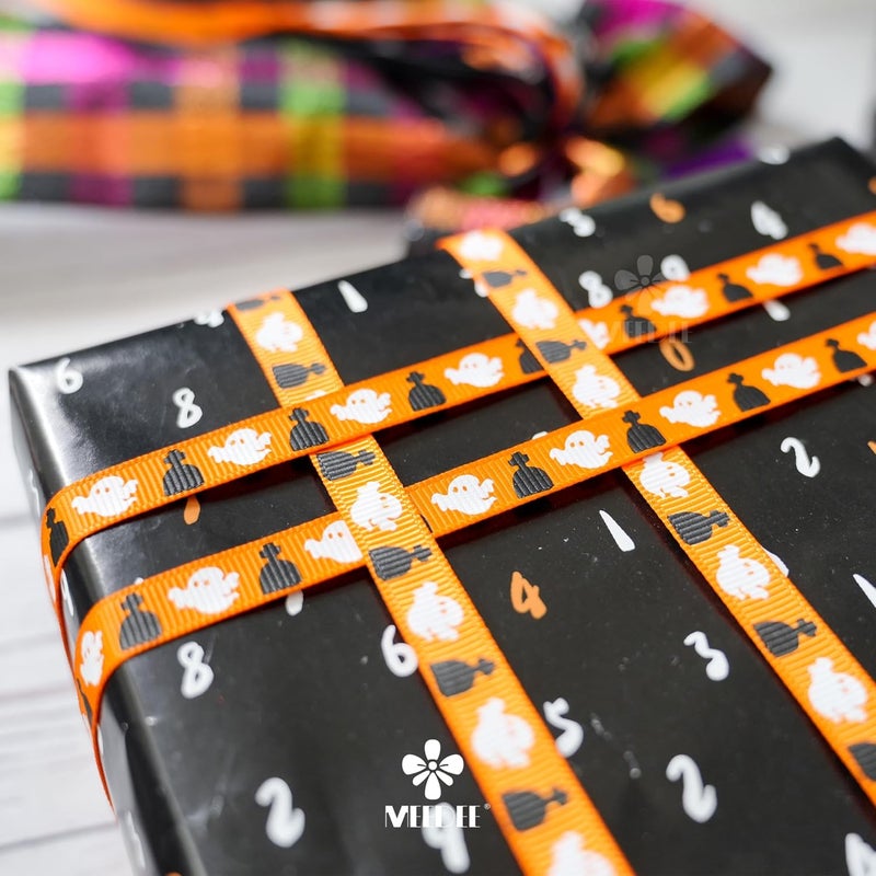 Meedee 3/8 inch 1 inch Halloween Ribbon Set Spooky October Ribbon Assortment 5 Rolls 10 Yards Halloween Crafts, Fall Gift Wrap, Party Decorations, Autumn Wreaths, Trim Bundle, Wreath Bow Supplies - Image 4