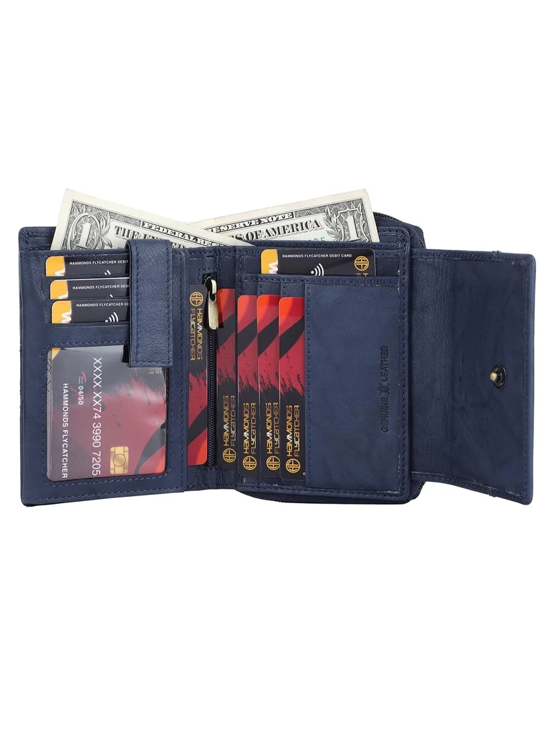 Hammonds Flycatcher  Wallet for Women - Genuine Leather Ladies Wallet - Antique Blue - 14 Card Slots - RFID Protection - 3 ID Card Slots - Women's Wallet - Button Closure - Daily Use, Money Purse | 31XP for Women | Best Price UAE