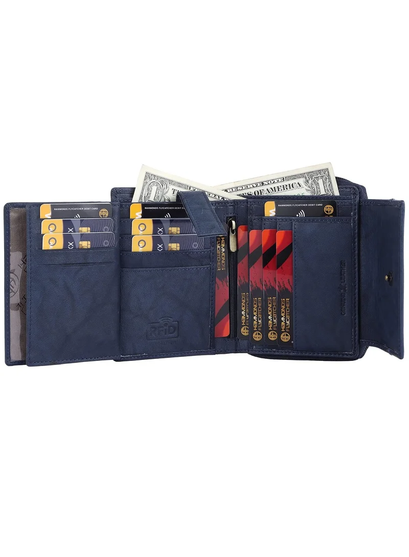 Hammonds Flycatcher  Wallet for Women - Genuine Leather Ladies Wallet - Antique Blue - 14 Card Slots - RFID Protection - 3 ID Card Slots - Women's Wallet - Button Closure - Daily Use, Money Purse | 31XP for Women | Best Price UAE