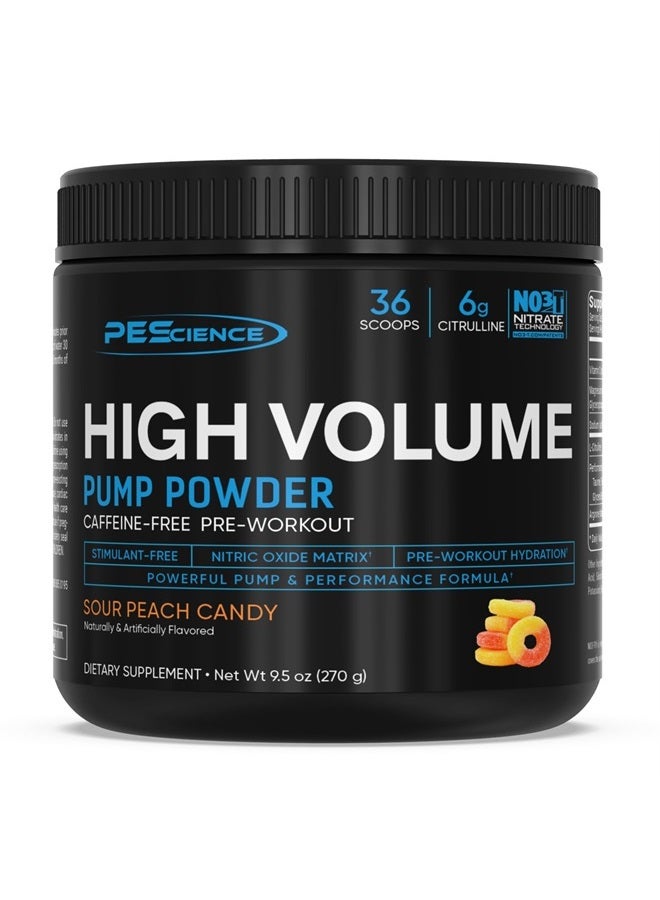 PEScience High Volume Nitric Oxide Booster Pump Pre Workout Powder, Sour Peach Candy, 36 Scoops, Caffeine Free - Image 1